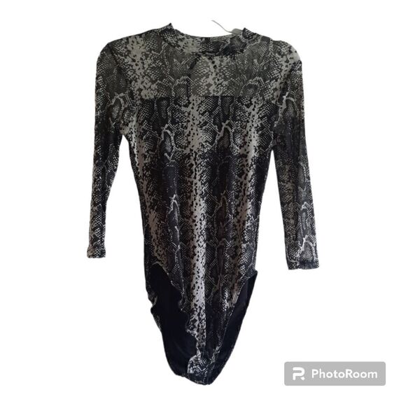 Almost Famous Snakeskin Bodysuit Keyhole Mesh Second Skin - Picture 1 of 7
